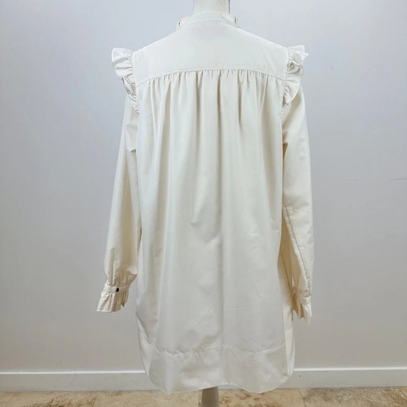 LDT Dress Womens Size 14 Romantic Ruffle Long Sleeve Collared Tie Shift Cream. - Picture 7 of 10